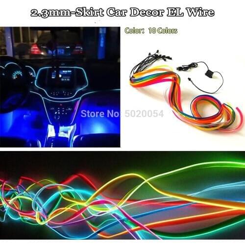 5V USB Controller Car Light EL Wire 2.3mm-Skirt Neon Lights Glowing Strip Halloween Home Decoration Flexible Light Cable