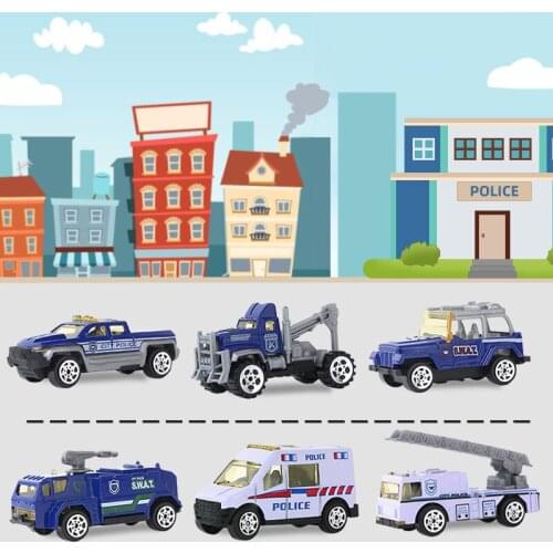 6pcs set Mini Alloy Car Diecast Truck 1:64 Scale Model Vehicles Educational Toys for Boys Kids Police Engineering Car Gift