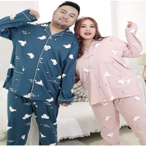 6XL oversized cotton cartoon mens pajamas fat guy long-sleeved open-fit home service suit