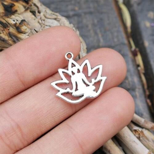 8pcs Charms buddha lotus yoga 18x18mm Antique Silver Color Plated Pendants Making DIY Handmade Necklace Tibetan Jewelry
