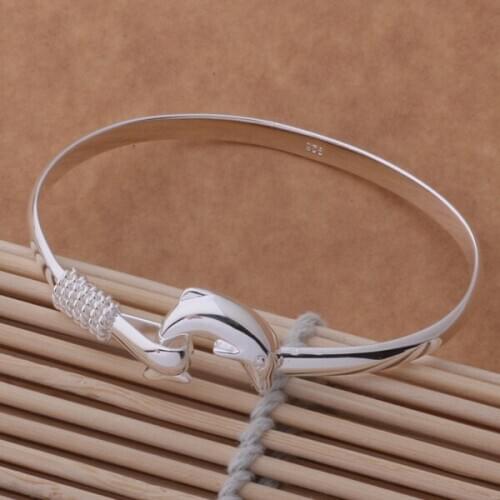 AB037 Lucky Silver Color Charm Bangle Bracelets For Women Fashion 925 Jewelry Dolphin Bracelet /acaaitha Aimaizta