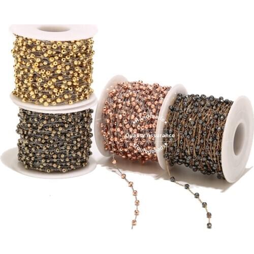 1M Handmade Faceted Hematite Beading Satellite Chains W/ 3mm Beads Stainless Steel Gold Dainty EyeGlasses Chain Jewelry Making