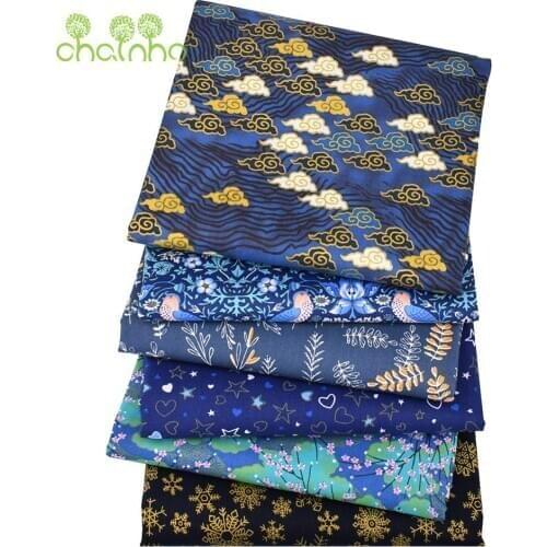 Chainho,6pcs/Lot,MidnightBlue,Print Twill Cotton Fabric,Patchwork Cloth,DIY Sewing&Quilting Fat Quarters Material For Baby&Child