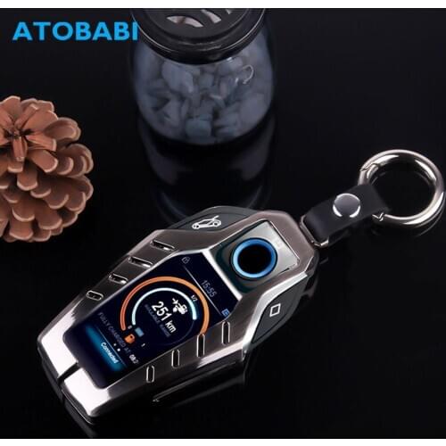 Zinc Alloy Car Key Case For BMW 5 7 Series 2018 530Li 730i 740i LCD Smart Remote Control Fob Shell Cover Keychain Protector Bag