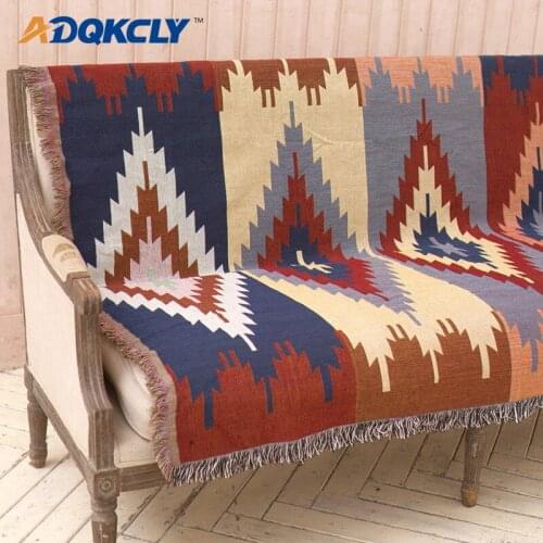 ADQKCLY Tassels Sofa Cover 100% Cotton Bohemia style Double-side Sofa Cover for Double/three Seats Couch Cover throw Blankets