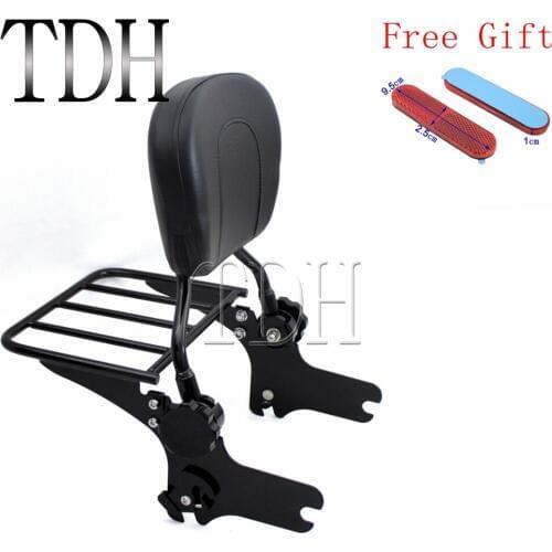Black Motorcycle Luggage Sissy Bar Rear Passenger Backrest For Harley Touring Road King Street Glide 1997-2008 W/ Red Reflector