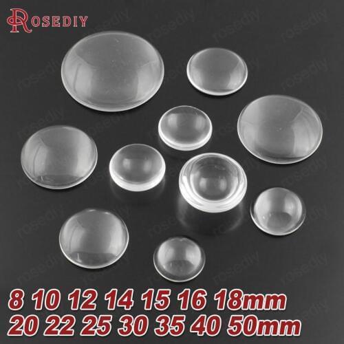 Diameter 8MM to 50MM Round Domed Clear Glass Cabochons Beads Diy Jewelry Charms Pendants Trays Bezels Base Settings Accessories