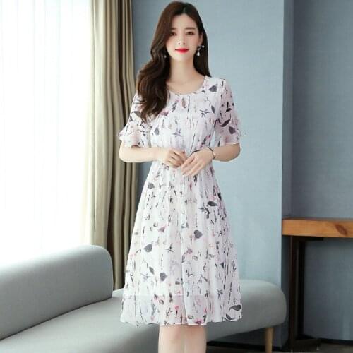 Elegant White Print Chiffon Midi Dresses 2021 Spring Summer New Plus Size Vintage Runway Short Dress Women Bodycon Party Vestido