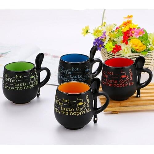 Ceramic Coffee Cup European Style Retro Lovers Cup with Spoon Office Milk Cup Lovely Drinking Cup Creative Mug