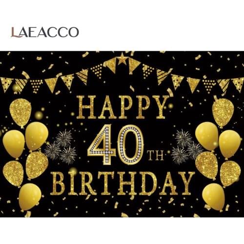 Laeacco Darker Gold Balloons Happy 40th Birthday Party Photocall Photozone Poster Banner Photographic Background Photo Backdrop