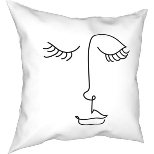 Minimalist art A line face pillowcase pillow cover Decorative portrait Hippie sketch Black ink pillow case Cover seat 18