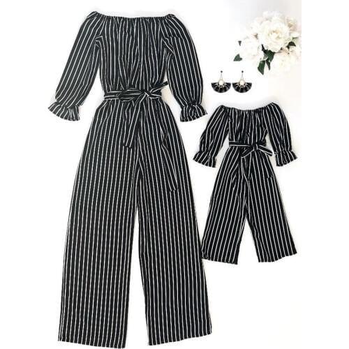 2019 Family Matching Mom Kids Clothes Striped Playsuit Bodysuit Jumpsuit Outfits