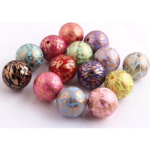 Newest 20mm random mixed color 100pcs/lot chunky acrylic solid print gold leopard beads for kids jewelry