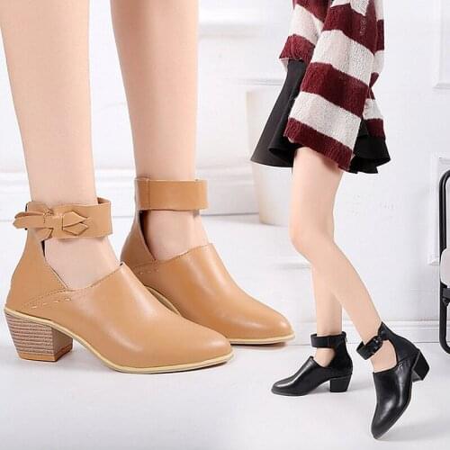 New Women Solid Color Boots Thick Heel PU Upper Waterproof Ankle Boots Ankle Bow Decoration Back Zipper Design Ladies Short Boot
