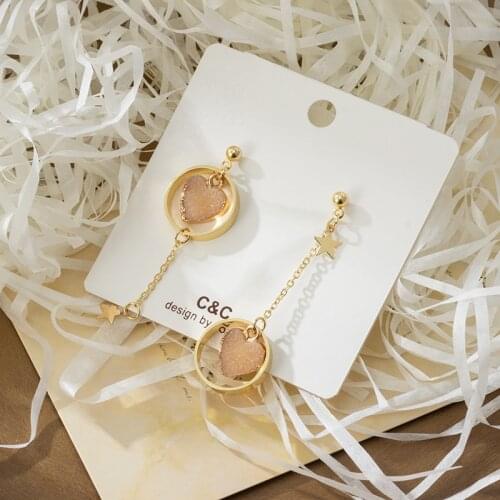 New Korean Fashion Long Hanging Earrings for Women Pink Heart Dangle Tassel Drop Earrings 2021 Trend Female Party Jewelry Gifts