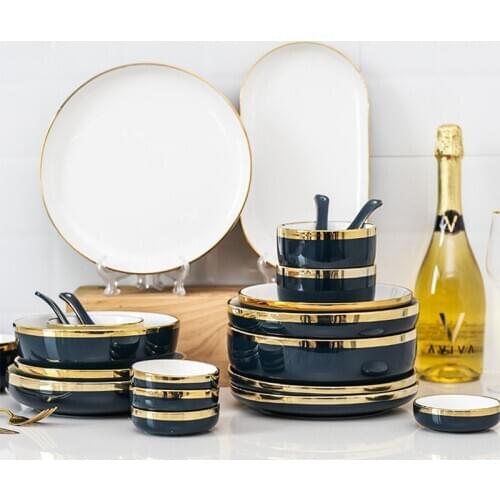 Dinner Plate Bowl Dishes Green Ceramics Tableware Nordic Home Decor Kitchen Accessories Noodles Rice Food Salad Plate Bowl Set