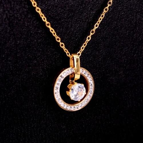 Fashion Super Flash Crystal Circle Rose Gold Necklace Clavicle Chain Woman Necklace Jewelry Wholesale For Woman Gift