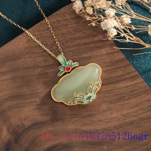 Jade Lotus Pendant Crystal Chinese Necklace Zircon 925 Silver Jewelry Charm Natural Women Amulet Gifts Fashion Chalcedony