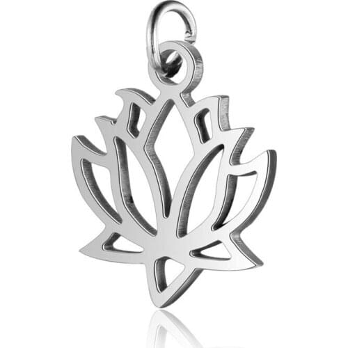 5pcs/Lot Steel Gold Rose Gold Color Charms Open Lotus Flower Fashion Pendant Stainless Steel Material Diy Jewelry Making