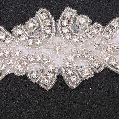 SESTHFAR Clear Rhinestone Sewing Sash Belt Sliver Appliques Stoned Patch Wedding Decoration Trimming apply for crafts