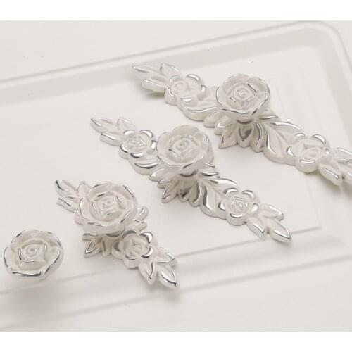 1PCS European Ivory Rose style Cabinet Handles and Knobs Modern Simple Wardrobe Drawer Door Pulls Furniture Hardware