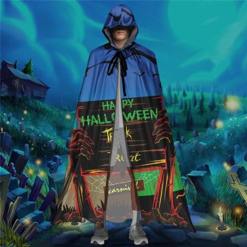 Happy Halloween Trick or Treat Print Unisex Hooded Cloak Women Long Capes Vampires Witch Ponchos Adult Loose Cosplay Custumes