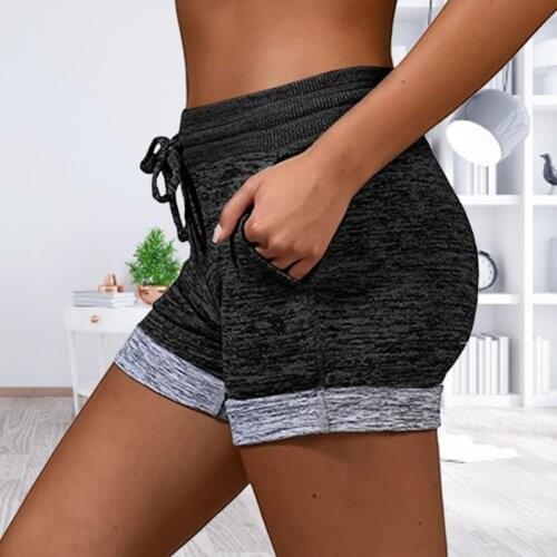 Summer Women Shorts Color Block Quick Drying High Waist Drawstring Short Pants for Yoga Run Bike Casual Loose Pockets Shorts