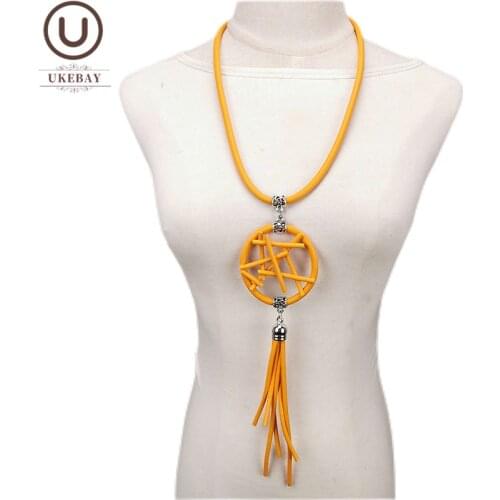 UKEBAY New Handmade Pendant Necklaces For Women Long Statement Necklace 5 Colors Goth Jewelry Rubber Chain Clothes Accessories