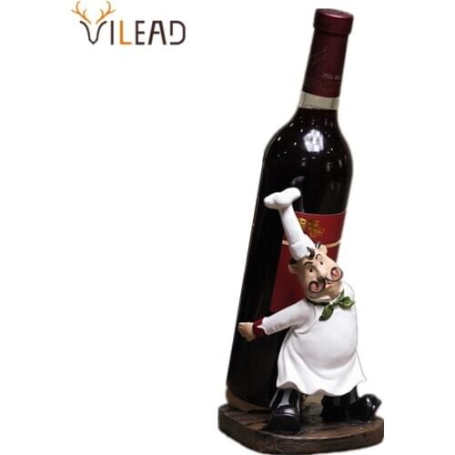 VILEAD 21cm Resin Mustache Chef Back Wine Rack Figurines Creative Restaurant Ornament People Gift European Crafts Home Decor