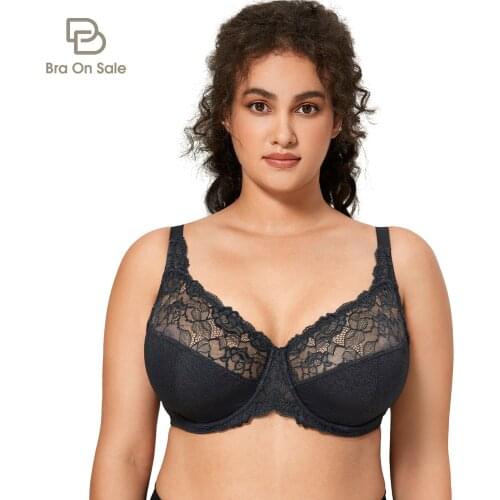 Womens Plus Size Full Coverage Underwire Unlined Minimizer Floral Lace Bra