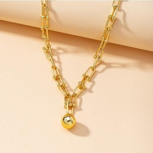 KSRA 2020 Gold Brass Ball Chunky Necklace For Women Statement Punk Collar U Link Chain Necklace Female Charm бижутерия Gift
