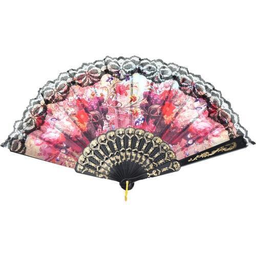 1Pcs Spanish Flower Floral Fabric Lace Fans Folding Hand Fan Dancing Wedding Party Decor Supplies Hot