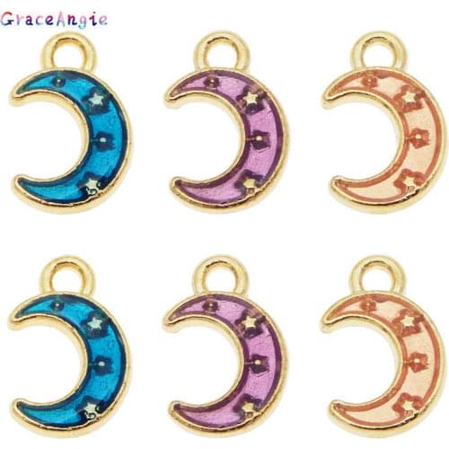 18pcs Enamel Alloy Metal Drop Oil Charms Moon Star Shape Mini Jewelry KC Gold Pendant For DIY Bracelet Necklace Jewelry Making