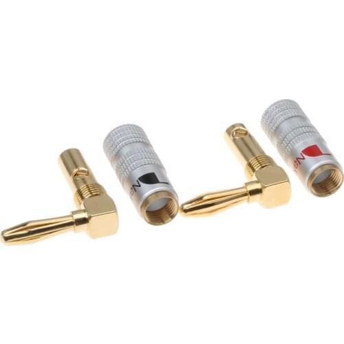 2pcs/1pair Nakamichi Banana Plug Right Angle Pre Amplifier 24K Gold Plated 4MM Connector Screw Lock Audio Jack Speaker Black Red