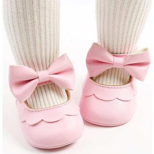 Baby Girl Shoes 2 Pieces Newborn Infant Shoes First Walker PU Rubber Sole Non-slip Princess Shoes Hair Band Bowknot Toddler