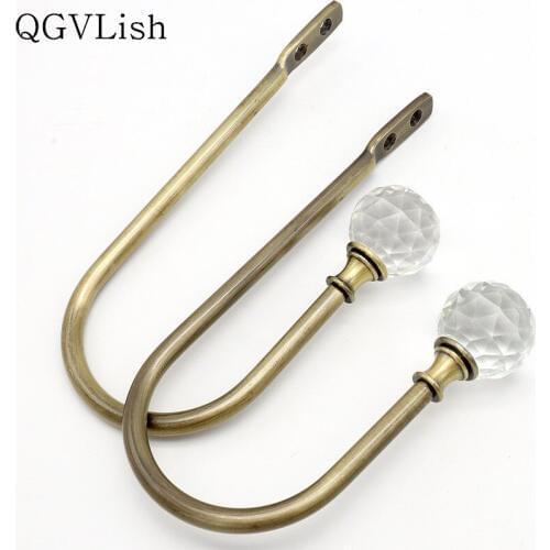 QGVLish 2Pcs U Shape Crystal Curtain Hooks Coat Hat Hanger Curtain Accessories Tiebacks Buckles Brush Holder Curtain Holdback