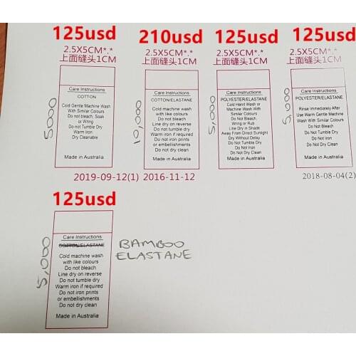 30000pcs , 2.5 * 5 cm Custom satin ribbon cloth Print washing tag White precut care label