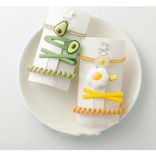 4Pcs/set Cute Green Avocado Hairpin Rubber Bands Headwear Set Fashion Fruit Hair Clips Hair Bands Women Girls Hair Accessories