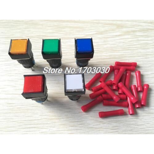 5pcs DC24V Illuminate LED Lamp Latching Square Push Button Switch w Spade Connector