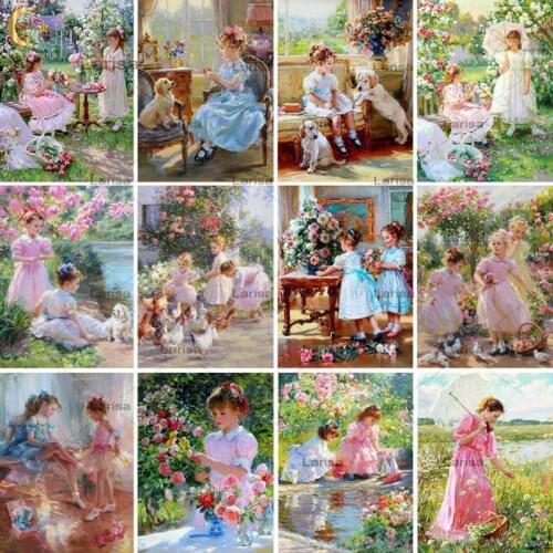 DIY 5D Diamond Painting Flower Girl Cross Stitch Kit Full Drill Square Embroidery Garden Flowers Mosaic Picture Decor Gift