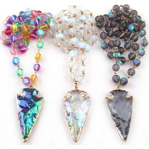 Free Shipping Fashion Beautiful Shiny Crystal Rosary Chain Crystal Arrowhead Pendant Necklaces Women Ethnic Necklace
