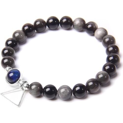 Natural Gold Silver Color Obsidian Labradorite Stone Beaded Bracelet For Men Women Lava Bracelets Unisex Jewelry Gifts Wholesale