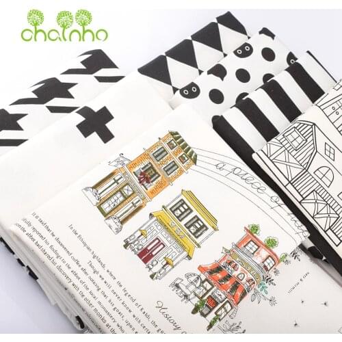 Chainho,Black & White Printed Cotton Linen Fabric For DIY Quilting & Sewing Sofa,Table Cloth,Furniture Cover,Cushion Material