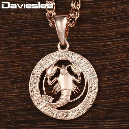 Davieslee Womens Cancer Zodiac Sign Pendant 585 Rose Gold Constellation Pendant Necklace For Woman Wholesale Jewelry Gift DGP180