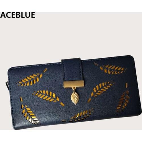 Many Departments PU Leather Long Wallet for Women Lady Purse High Quality Female Wallets Card Holder Clutch Hollow Out Leaves