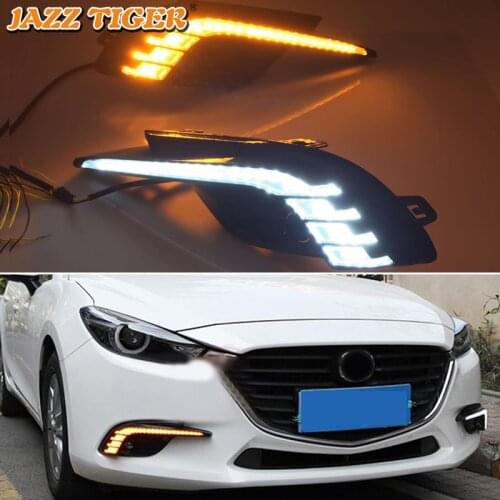 12V Daytime running lights For Mazda 3 2017 2018 Axela Drl with Dynamic turn signals LED For cars auto Fog lights headlights