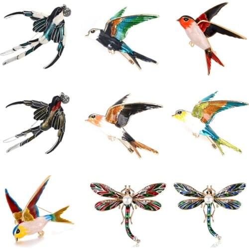 Swallow Enamel Pin Women Brooches And Pins Jewelry Scarf Clip Bird Rhinestone Banquet Brooch Jewelry