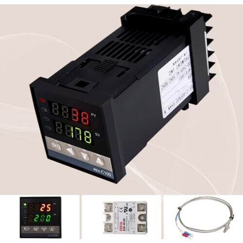 REX-C100 Voltage 110 to 240V 0 to 1300 Degree REX-C100 Intelligent Temperature Controller +1 Meter Probe +40A Solid State Relay