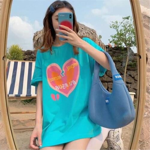 Heart Shape Print T shirts Women High Quality Short Sleeve O Collar T shirt Woman Spring Summer Woman Tshirt Top