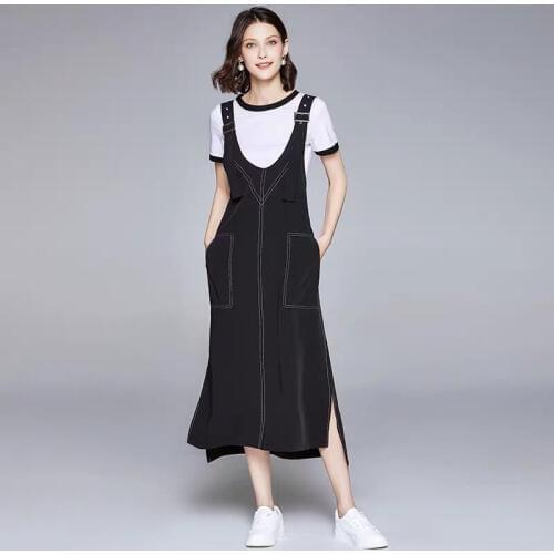 Cotton Blended Denim Strapless Dress High Quality Two Pieces Loose Casual Pocket V Neck Dress A Line Designer Dresses Fashion